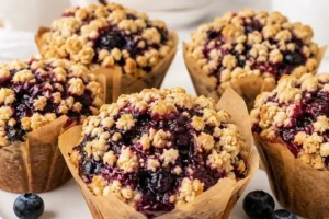 Delicious jumbo blueberry crumb muffins baked to perfection with a crunchy topping