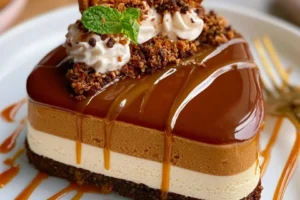 Delicious Lotus Caramel Dessert topped with caramel drizzle