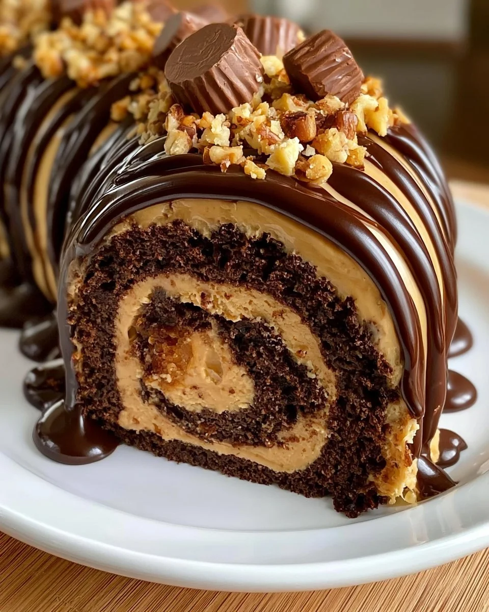 Peanut Butter Cup Chocolate Roll Cake