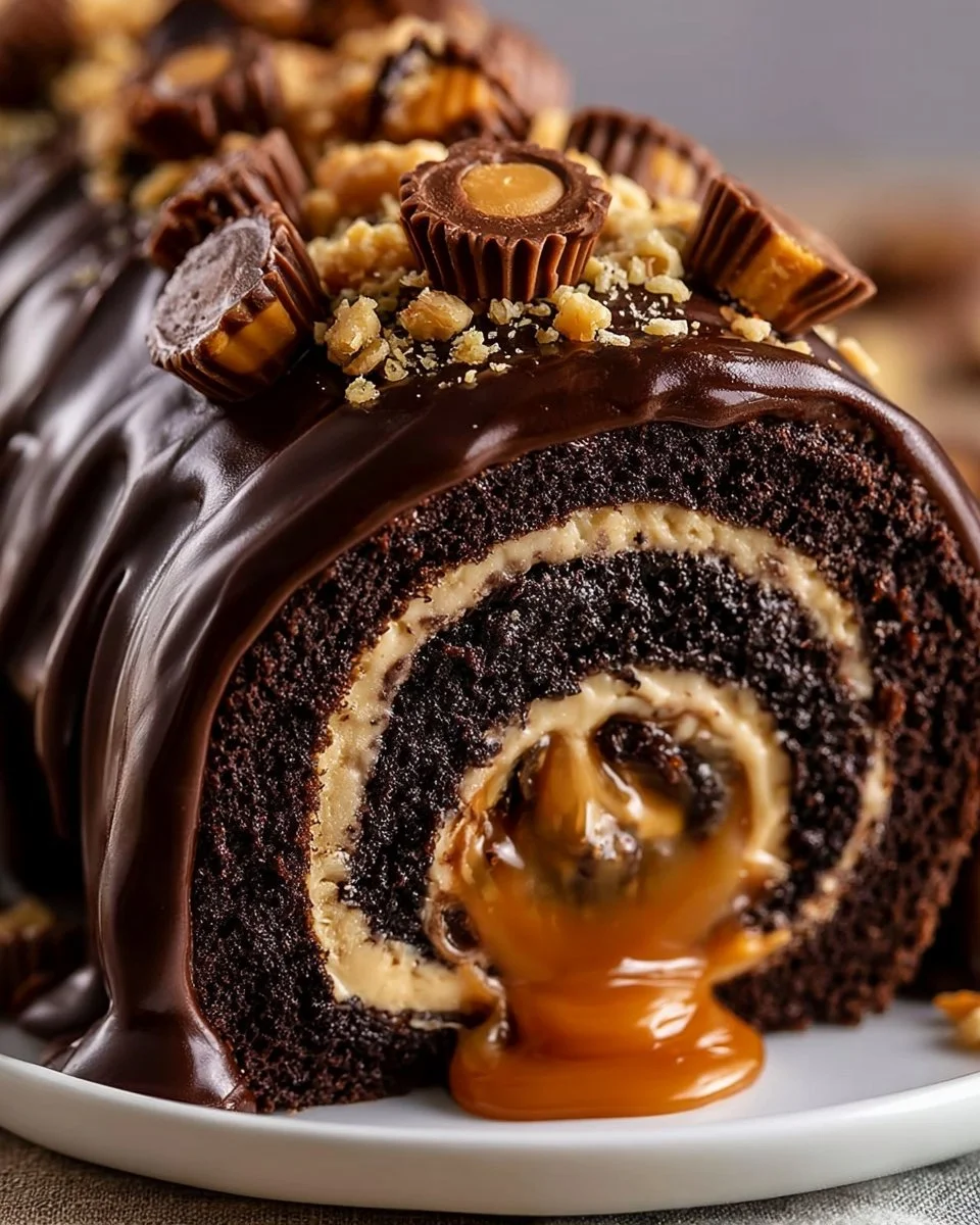 Peanut Butter Cup Chocolate Roll Cake
