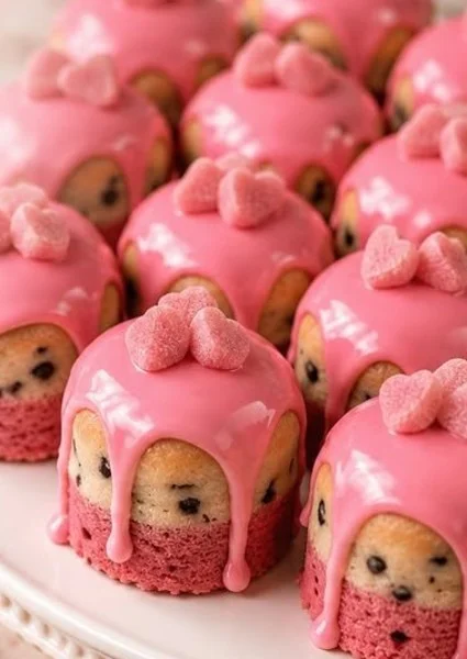 Pink Chocolate Chip Cookie Dough Brownie Bites