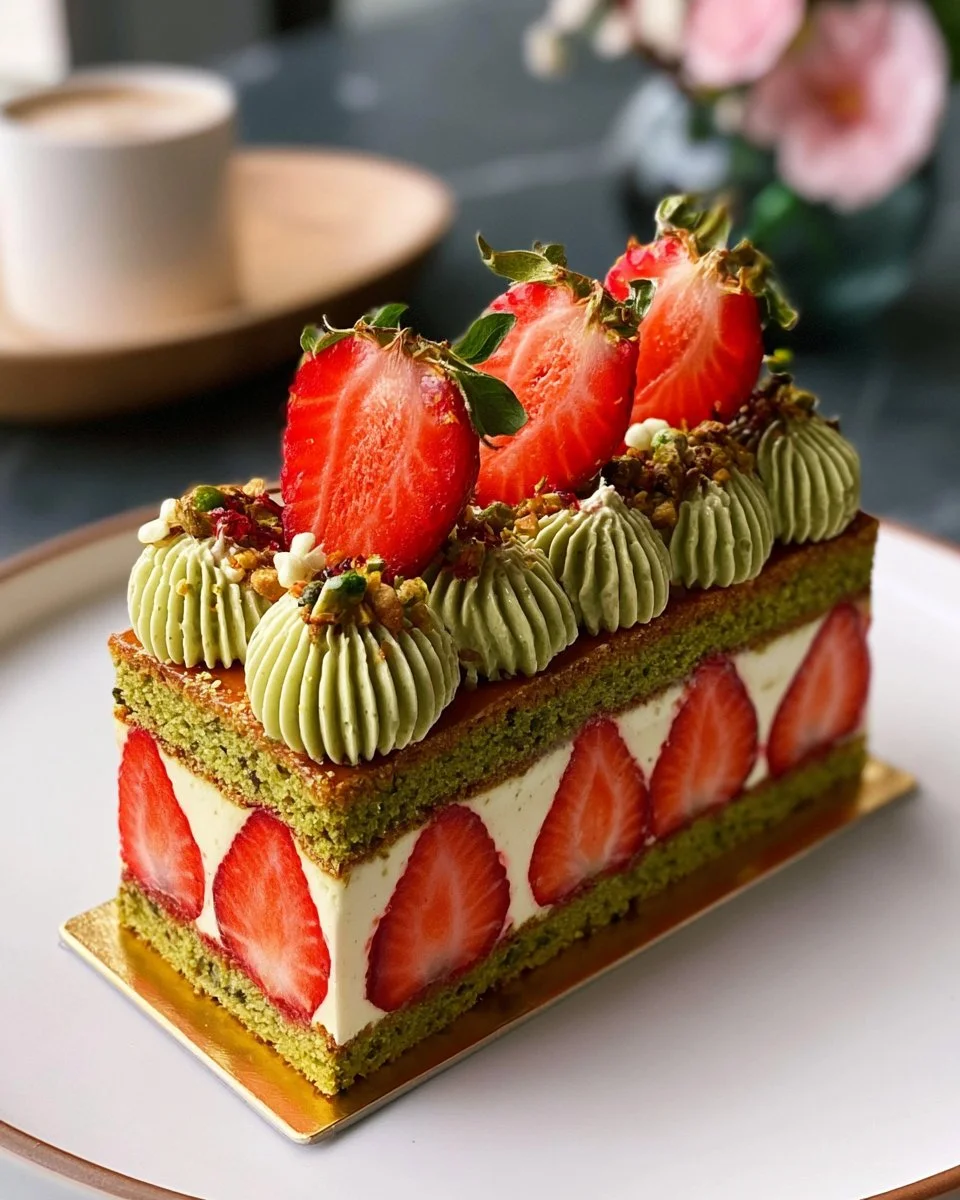 Pistachio Strawberry Layer Cake