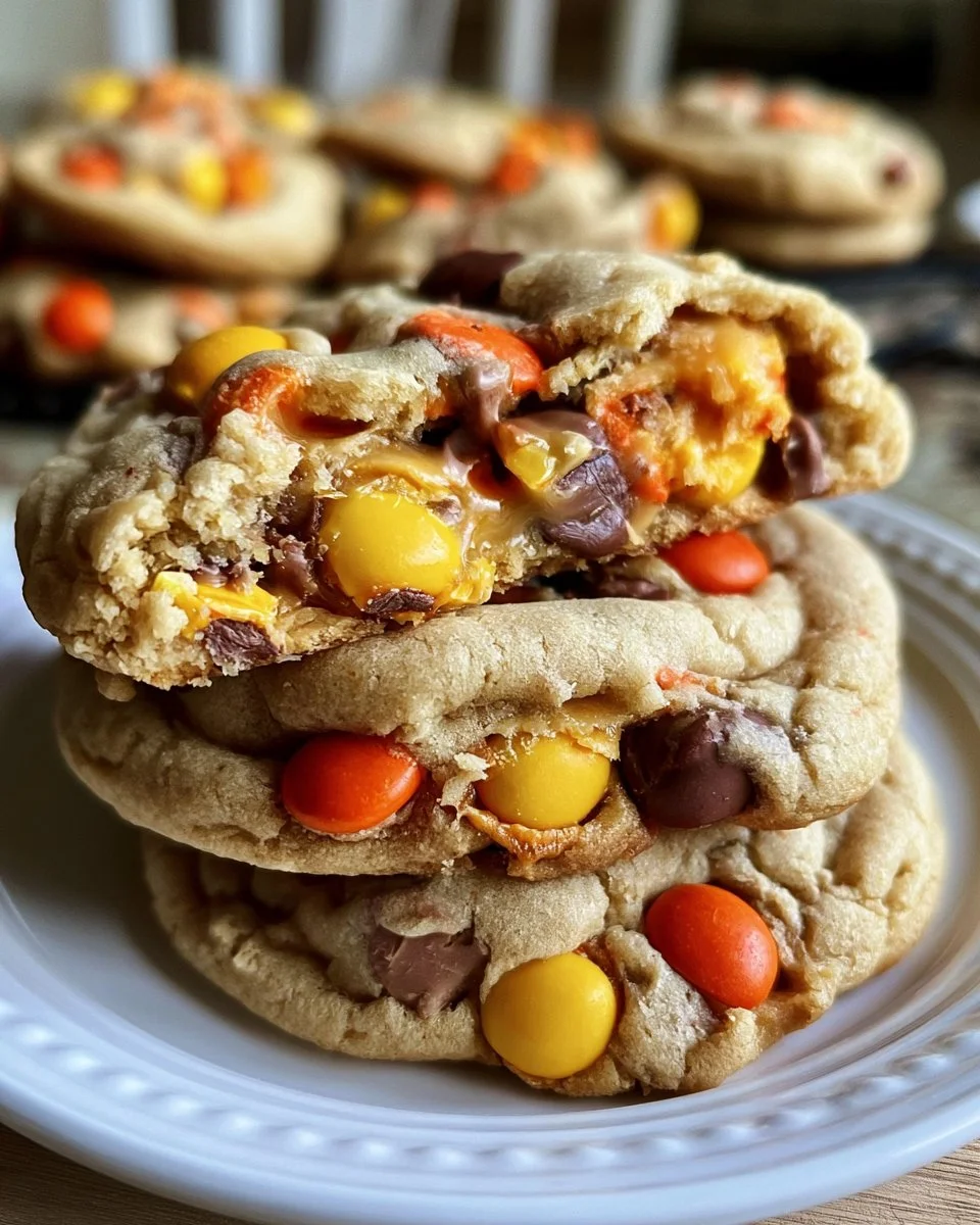 Reese’s Pieces Stuffed Chocolate Chip Cookies