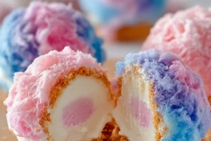 Crispy Cotton Candy Cheesecake Bombs