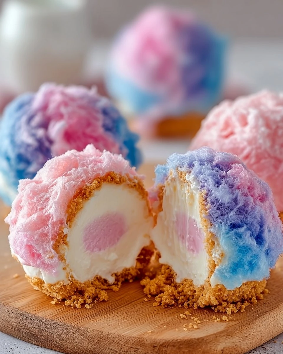 Crispy Cotton Candy Cheesecake Bombs