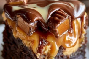 Delicious Snickers Peanut Butter Delights dessert with chocolate and peanut butter