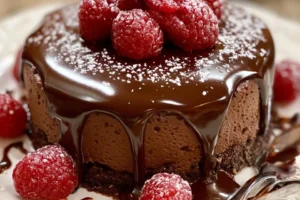 Delicious Spanish Chocolate Raspberry Torte with chocolate and raspberries