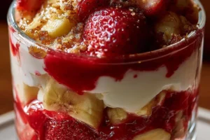 Delicious Strawberry Banana Pudding Dream dessert with fresh strawberries and bananas