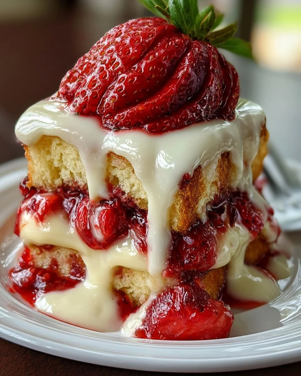 Strawberry Cake Custard Delight