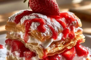 Strawberry cheesecake turnovers filled with creamy cheesecake and fresh strawberries.