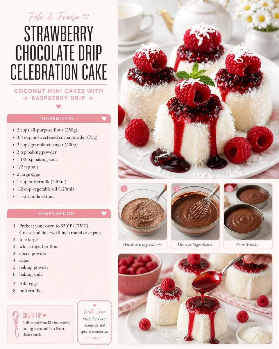 Strawberry Chocolate Drip Celebration Cake