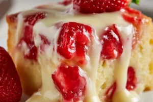 Delicious Strawberry Custard Cake with fresh strawberries and creamy custard layers