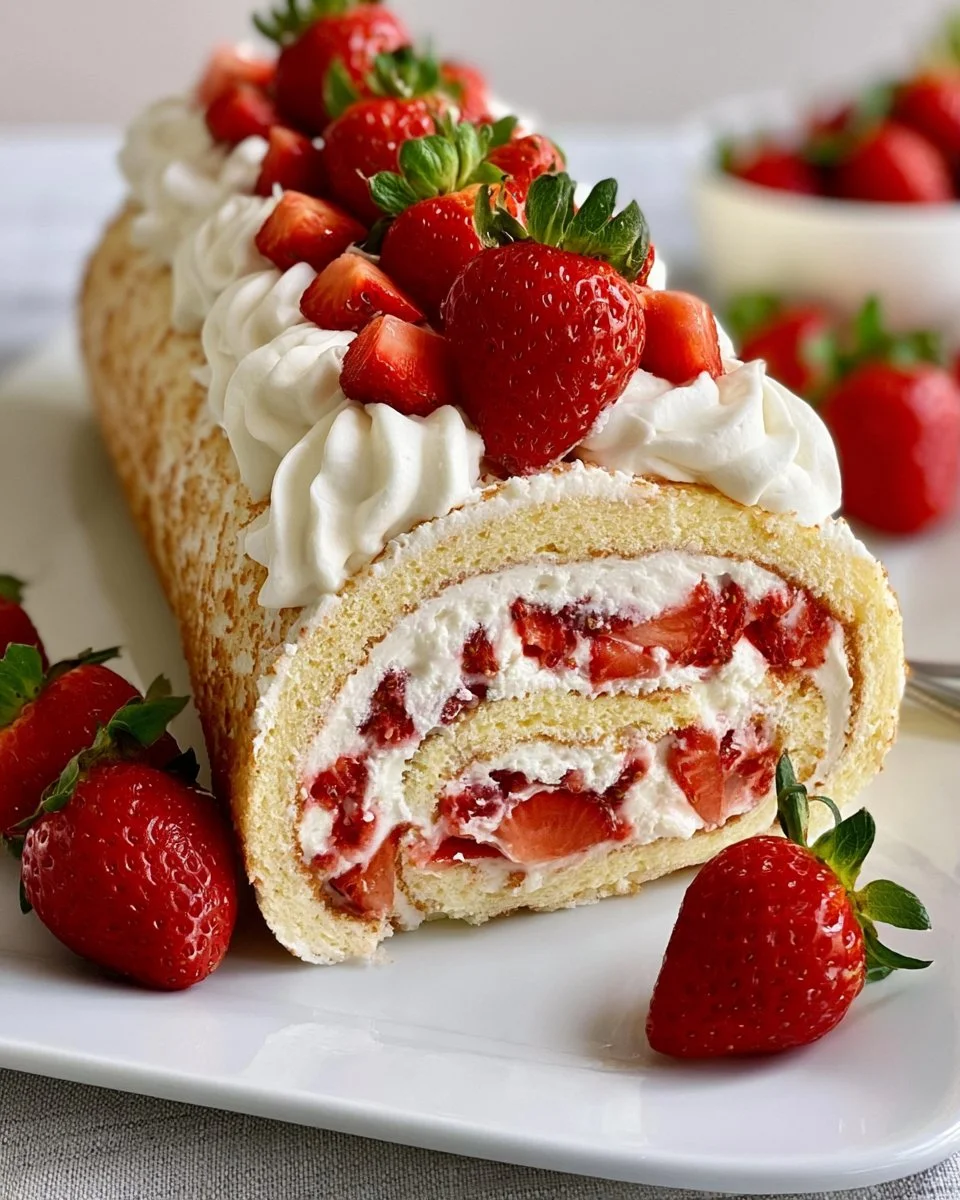 Strawberry Mascarpone Swiss Roll Cake