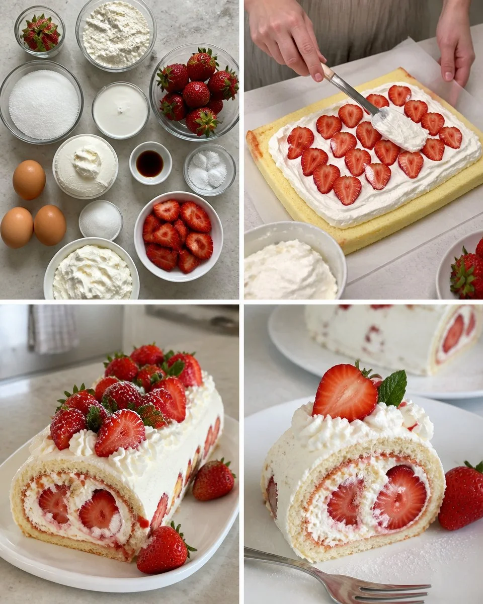 Strawberry Mascarpone Swiss Roll Cake