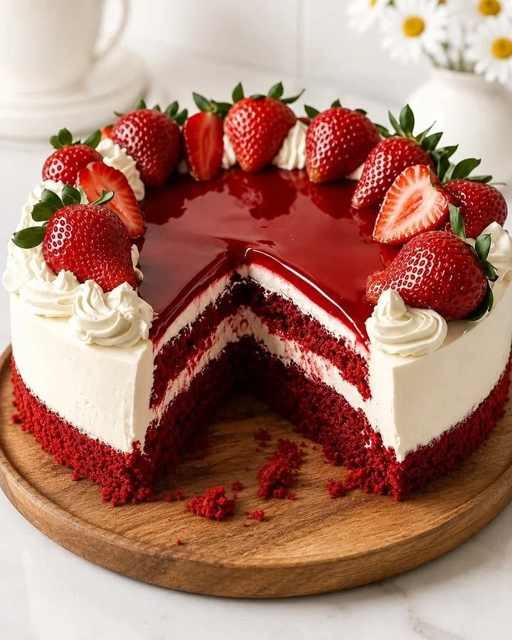 Strawberry Red Velvet Cheesecake Cake
