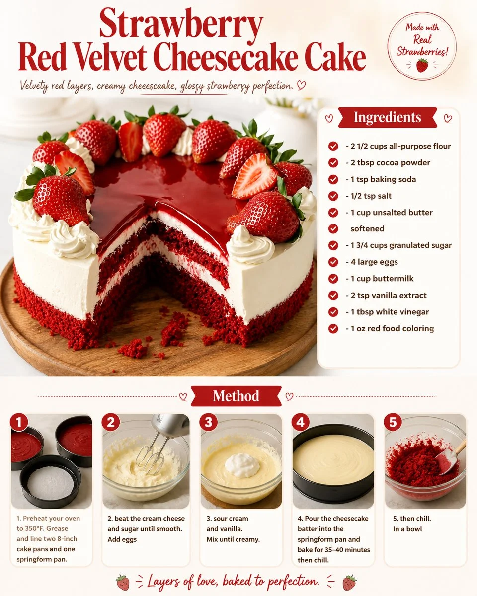 Strawberry Red Velvet Cheesecake Cake