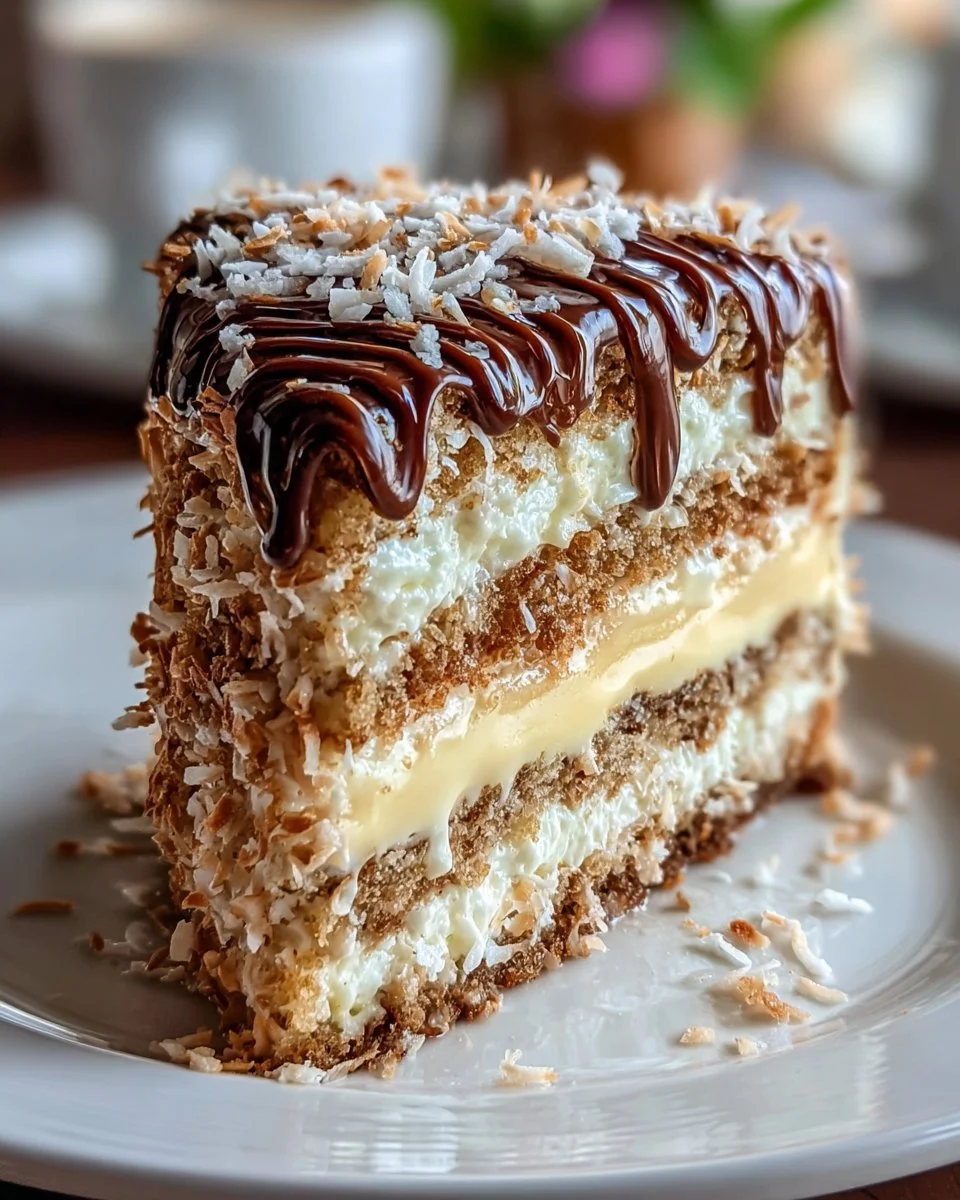 White German Chocolate Cake with Cheesecake