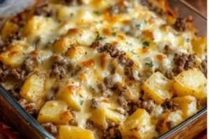 5-Ingredient hamburger and potato casserole ready to serve