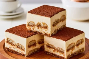No-Bake Tiramisu Cheesecake Squares ready to serve
