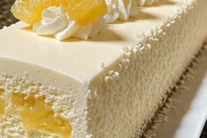 Delicious Pineapple Mousse Cake with a creamy texture and pineapple topping