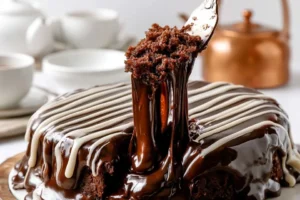 Three-tier chocolate dream cake with rich frosting and elegant decorations