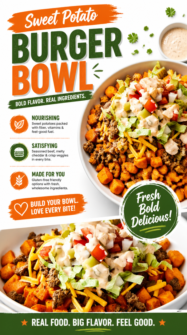 Roasted Sweet Potato Burger Bowl