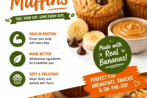 Freshly baked banana muffins with ripe bananas and a golden-brown crust