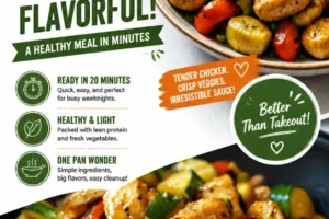 Delicious chicken stir-fry with zucchini and colorful vegetables