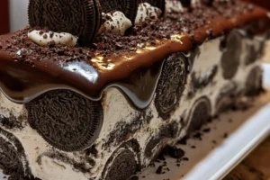 Delicious Cookies and Cream Oreo Cake with creamy frosting and Oreo cookie garnish
