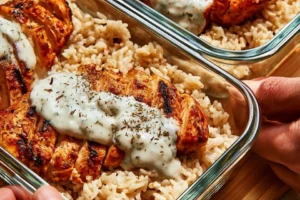 Creamy Cajun Chicken and Rice served in a bowl with spices and herbs