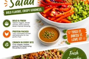 Crispy Asian Chicken Salad with fresh vegetables and juicy chicken