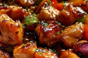 Hawaiian-Style sheet pan chicken dinner with colorful vegetables
