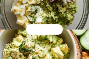 Herbed avocado egg salad served in a bowl, ready for a quick lunch.