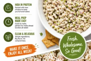 Herbed chicken salad made with rotisserie chicken garnished with fresh herbs