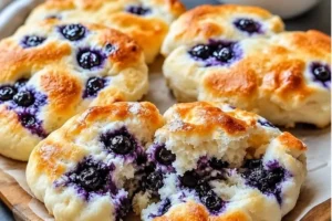 High-protein blueberry cloud bread served on a plate