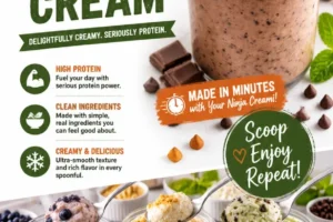 High-protein Ninja Creami ice cream in a bowl with toppings