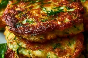 High-protein low-carb zucchini fritters cooked in an air fryer