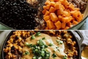 One-Pan Turkey and Sweet Potato Skillet dish with vibrant colors and fresh ingredients.