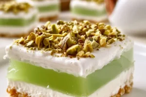 Delicious pistachio layered pudding parfait with vibrant green layers and crunchy nuts