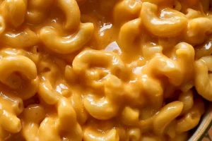 Creamy cottage cheese mac and cheese in a bowl topped with herbs