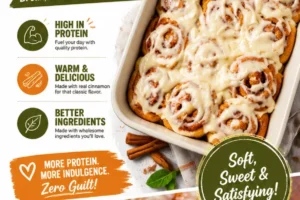 Delicious Protein Cinnamon Roll topped with icing and sprinkled cinnamon