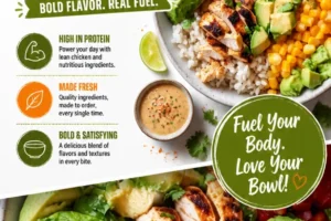 Delicious protein-packed chicken burrito bowl with fresh ingredients