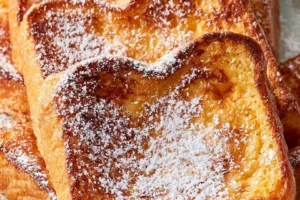 Delicious protein-packed French toast topped with fresh berries and syrup
