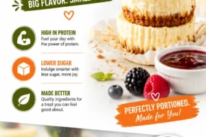 Protein-packed mini cheesecakes topped with fresh berries and chocolate drizzle