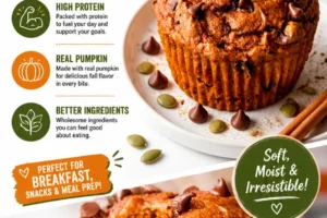 Baking protein-packed pumpkin muffins with spices and nut toppings.