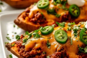 Delicious protein-packed sweet potato boats filled with tasty ingredients