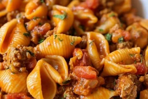 Delicious bowl of protein-packed taco pasta with garnishes