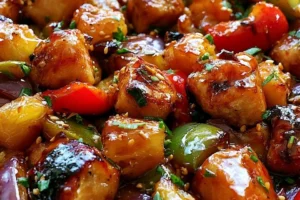 Sheet Pan Hawaiian Chicken Dinner with vibrant vegetables and succulent chicken