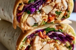 Delicious spiced peanut chicken wraps with Thai-inspired flavors