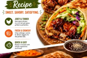 Teriyaki chicken wrap with fresh vegetables and savory sauce